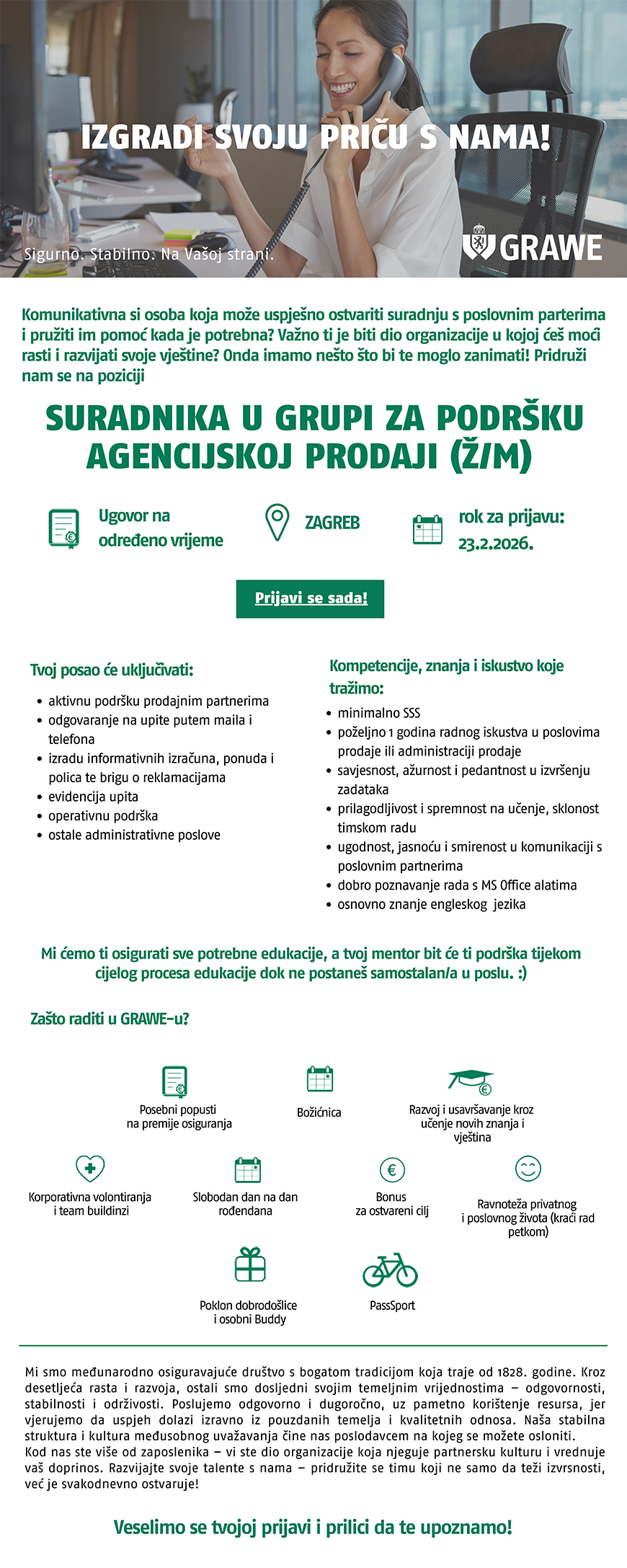 GRAWE - Suradnik u Grupi za podršku agencijskoj prodaji (ž/m) - Zagreb