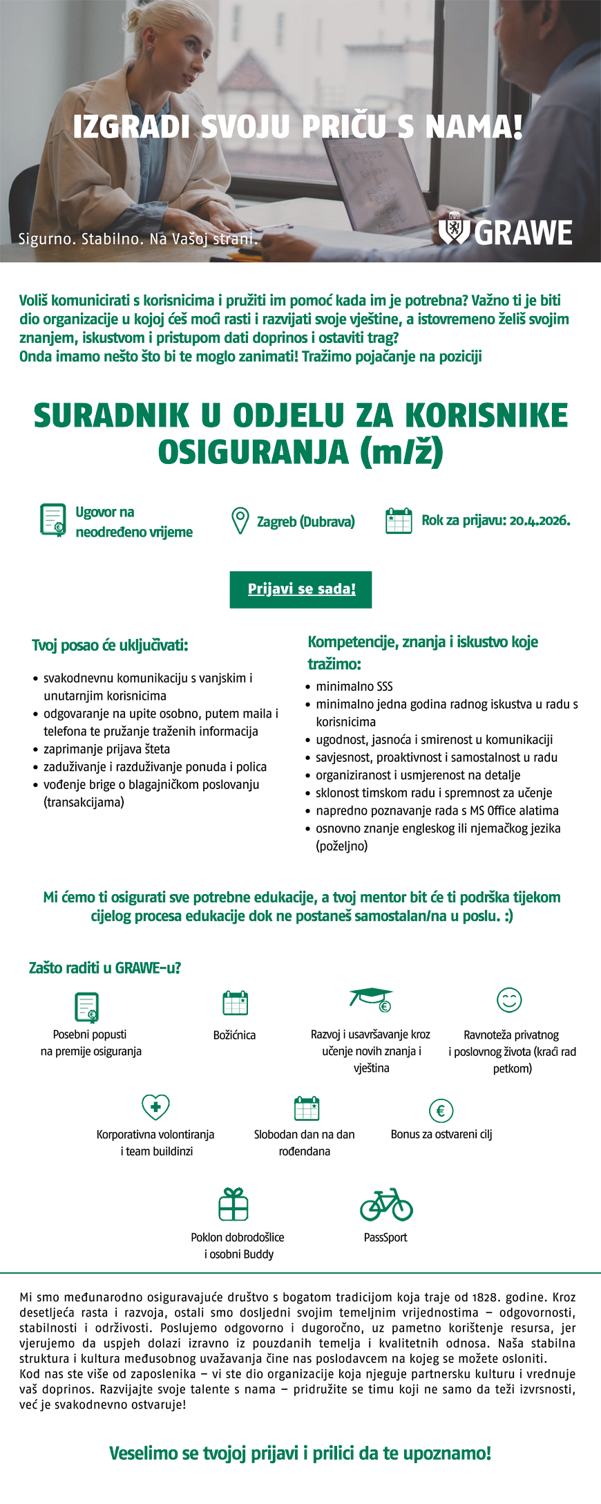GRAWE - Suradnik u Odjelu za korisnike osiguranja (m/ž)