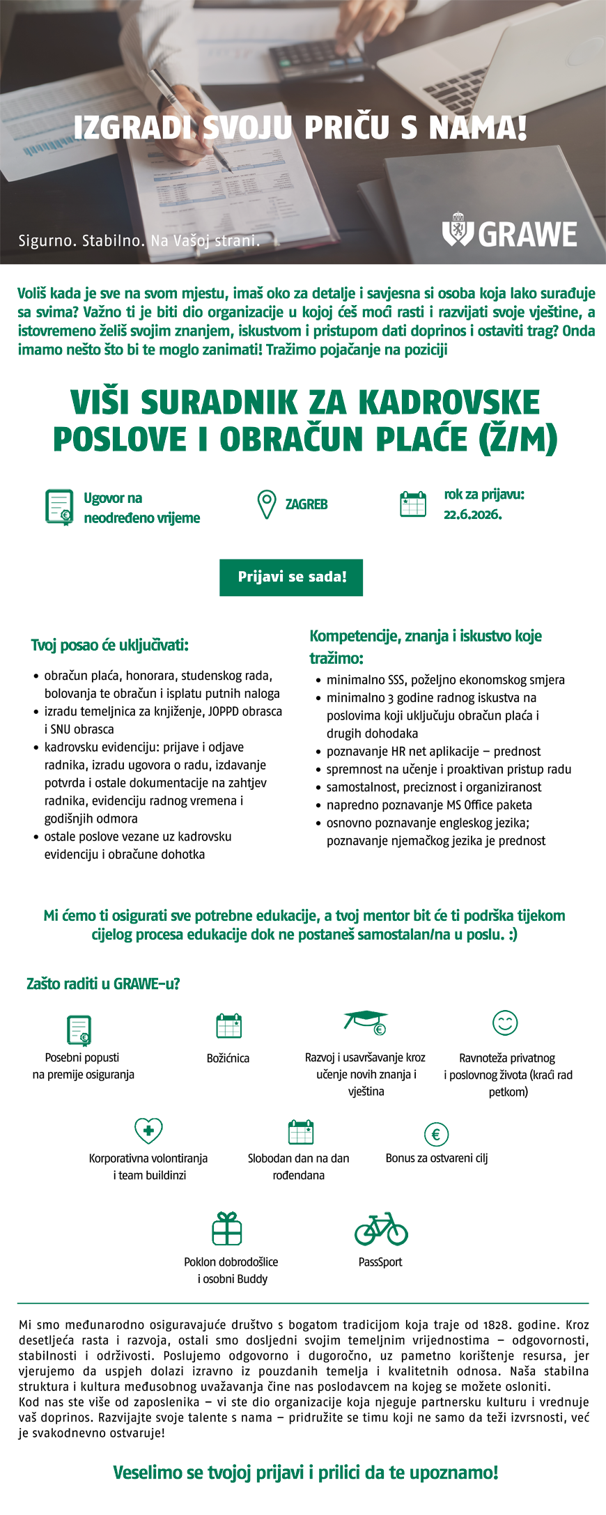 GRAWE - VIŠI SURADNIK ZA KADROVSKE POSLOVE I OBRAČUN PLAĆE (Ž/M)