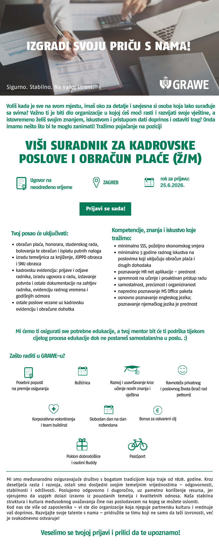 GRAWE - VIŠI SURADNIK ZA KADROVSKE POSLOVE I OBRAČUN PLAĆE (Ž/M)